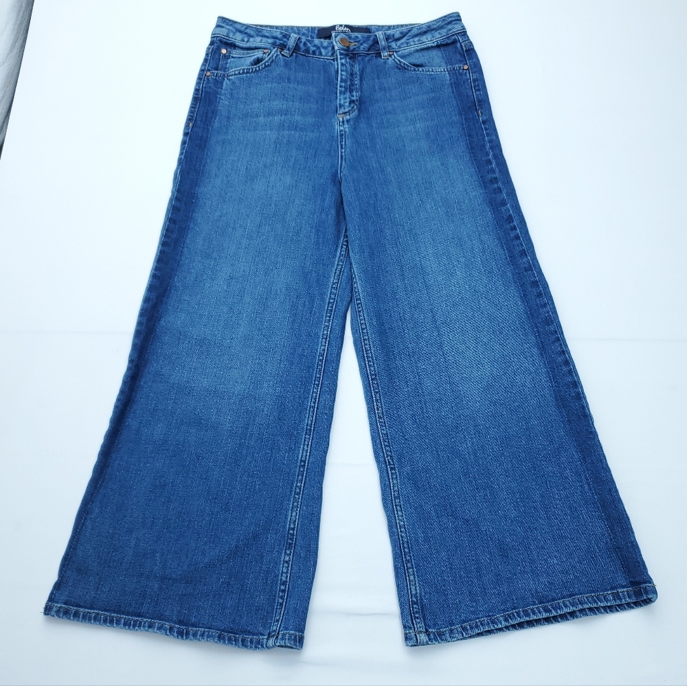 Boden The York  Cropped Blue Jeans Wide Leg High Waist Side Stripe Size 8? - Picture 2 of 11